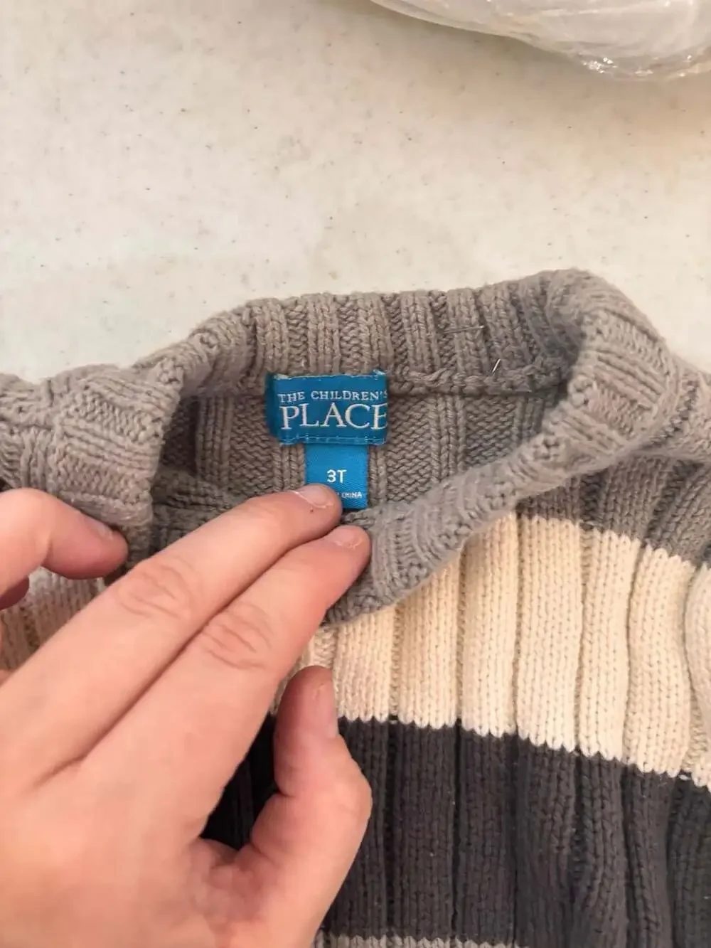 The Children's Place Boys Size 3T Grey White Striped Ribbed Knit Sweater